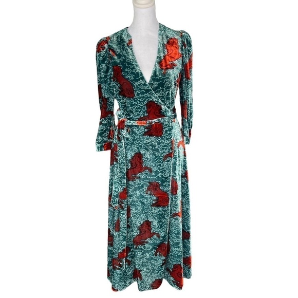 Rhode - NWT Lainey Velvet Pony Print Wrap Dress Sz XS - Picture 3 of 11